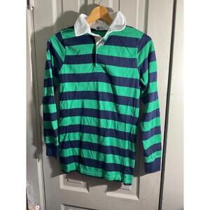 Windsor Shirt Co. Classic Rugby Shirt in Green and Navy Stripes Small